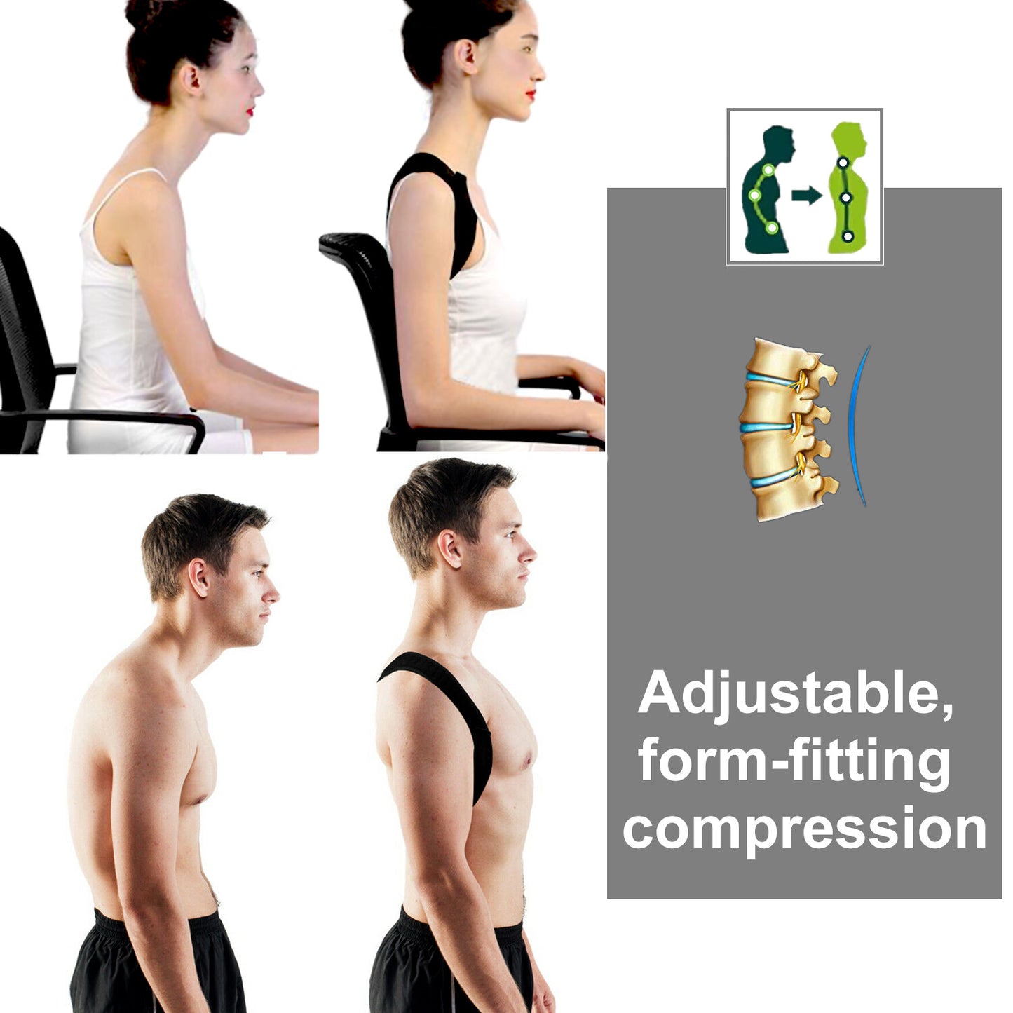 Back Posture Corrector Shoulder Straight Support Brace Belt Therapy Men Women